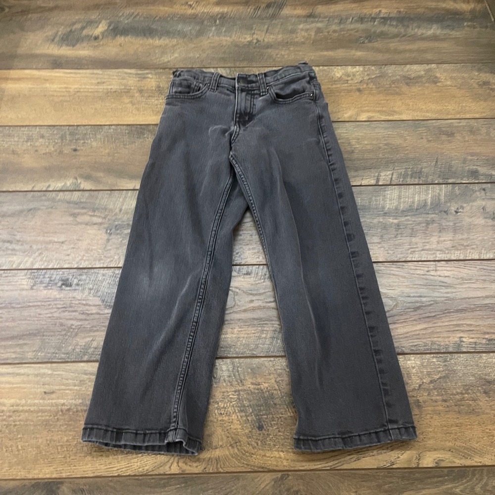 Levis Loose Straight Kids Jeans Washed Black Size 8 Adjustable Waist Grunge